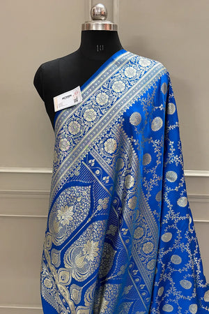 Firozi Pankhuri Jaal Katan Silk Banarasi Saree