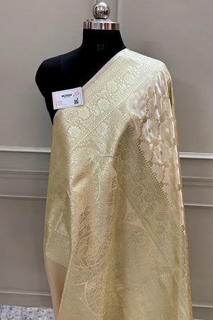 Light Peach Qaidi Buti Katan Silk Banarasi Saree
