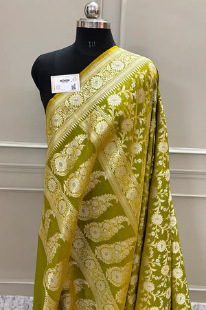 Mehendi Ganga Jamuna Crepe Silk Banarasi Saree
