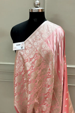 Peach Flying Buti Katan Silk Banarasi Saree