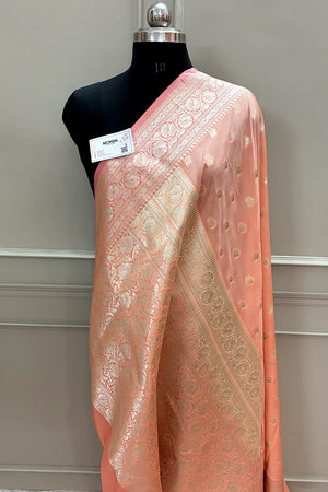 Peach Ghonga Buti Katan Silk Banarasi Saree