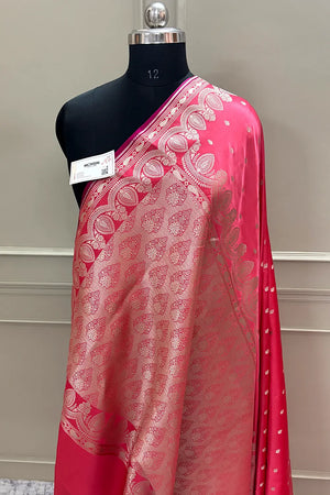 Peach Jadi Buti Katan Silk Banarasi Saree