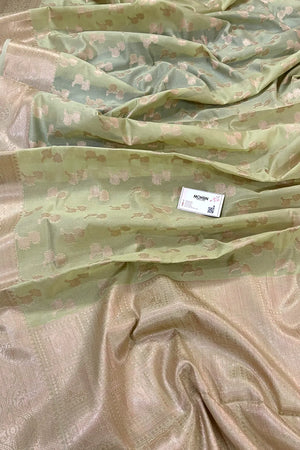 Pista Daab Buti Chanderi Silk Banarasi Saree