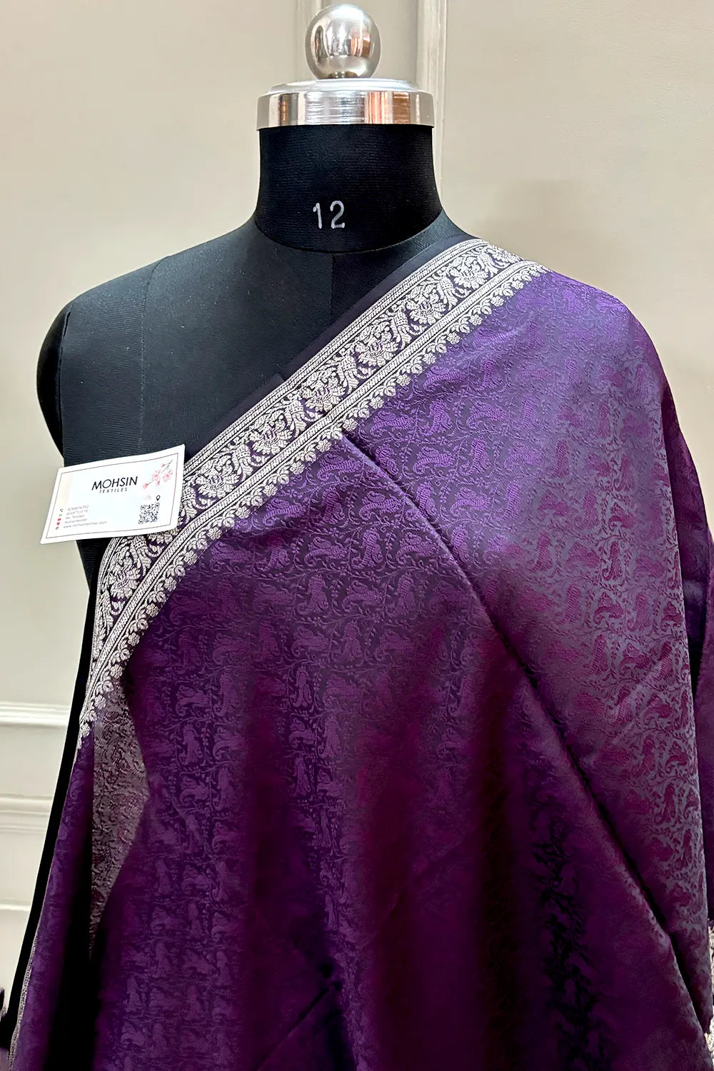 Purple Resham Zari Silk Banarasi Stole