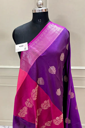 Purple and Pink Golden Zari Banarasi Silk Saree