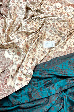 Beige and Teal Resham Silk Banarasi Saree