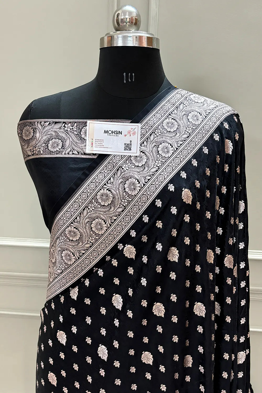 Black Chunni Munni Buti Katan Silk Banarasi Saree