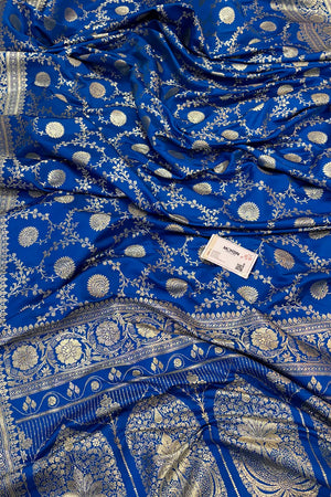 Firozi Pankhuri Jaal Katan Silk Banarasi Saree