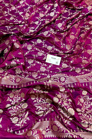 Magenta Jhanjaal Katan Silk Banarasi Saree
