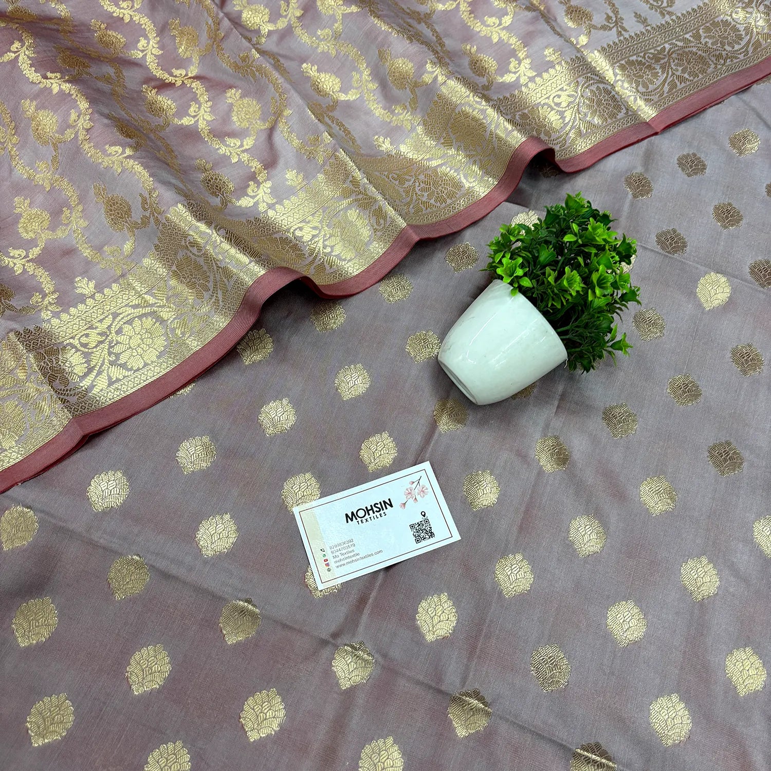Mauve Kiyari Buti Satin Silk Banarasi Suit