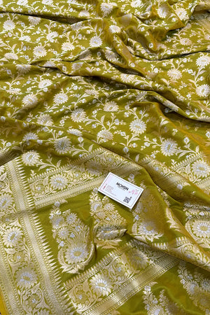 Mehendi Ganga Jamuna Crepe Silk Banarasi Saree