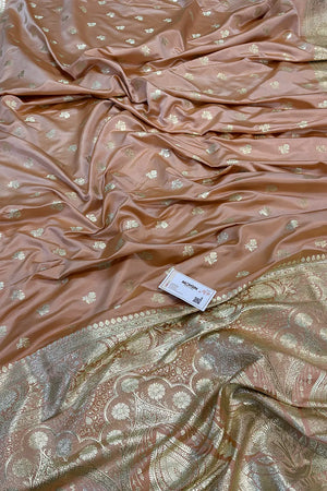 Peach Chaman Buti Katan Silk Banarasi Saree