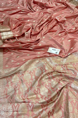 Peach Flying Buti Katan Silk Banarasi Saree