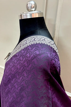 Purple Resham Zari Silk Banarasi Stole