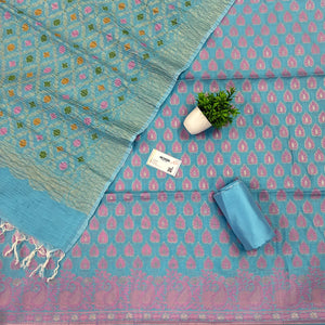 Firozi Kaccha Patta Crush Cotton Silk Banarasi Suit