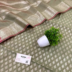 Olive Green Chidiya Buti Banarasi Silk Suit