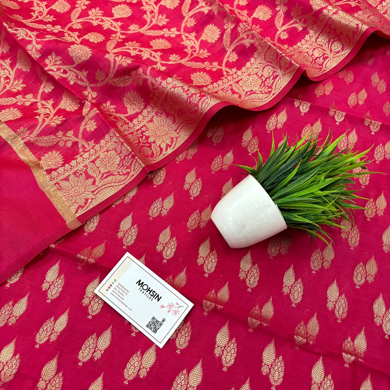 Rani Pink Golden Zari Banarasi Silk Suit