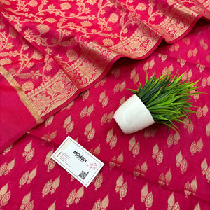 Rani Pink Golden Zari Banarasi Silk Suit