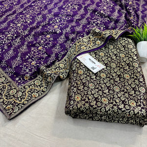 Violet Stone Work Kimkhab Silk Banarasi Gharara