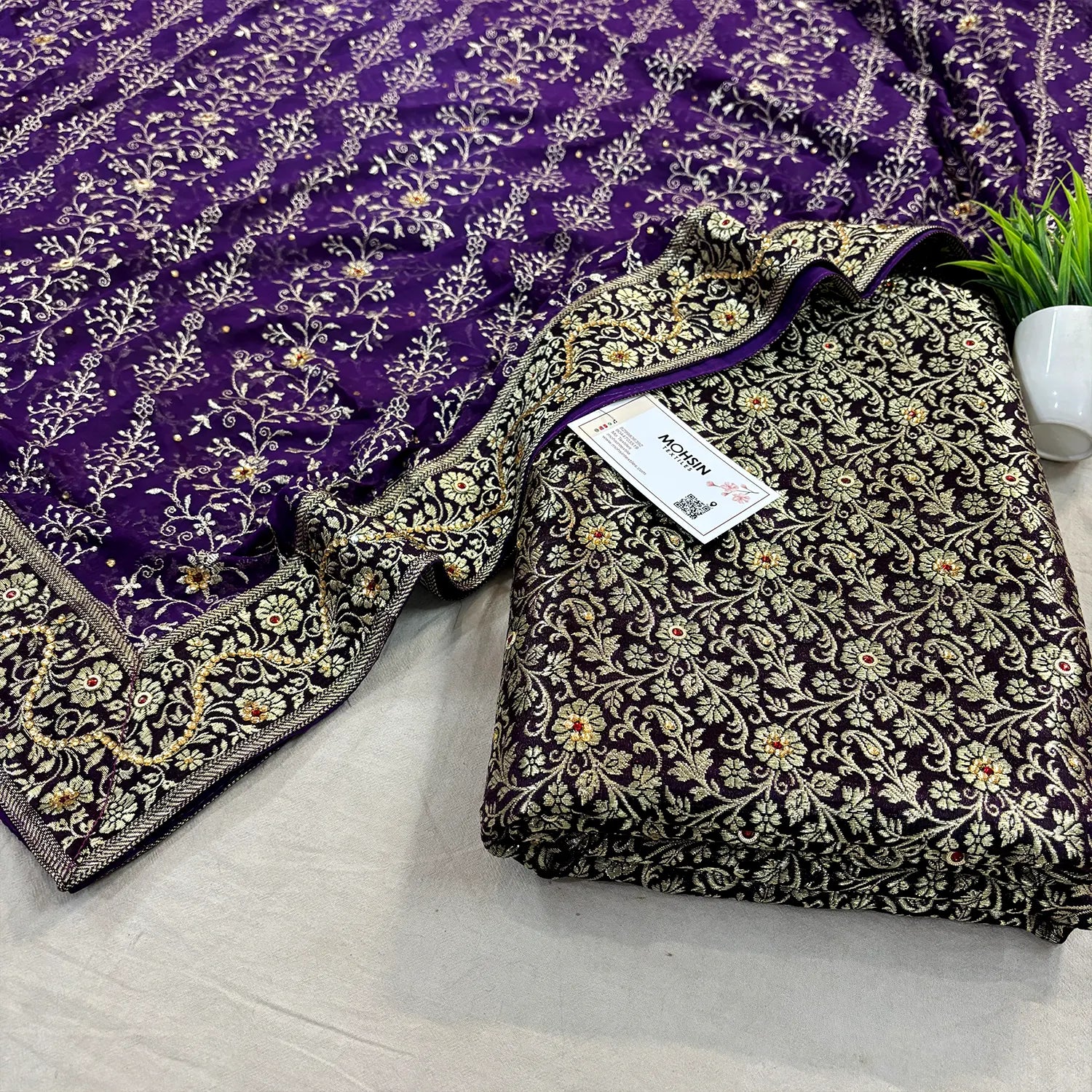 Violet Stone Work Kimkhab Silk Banarasi Gharara