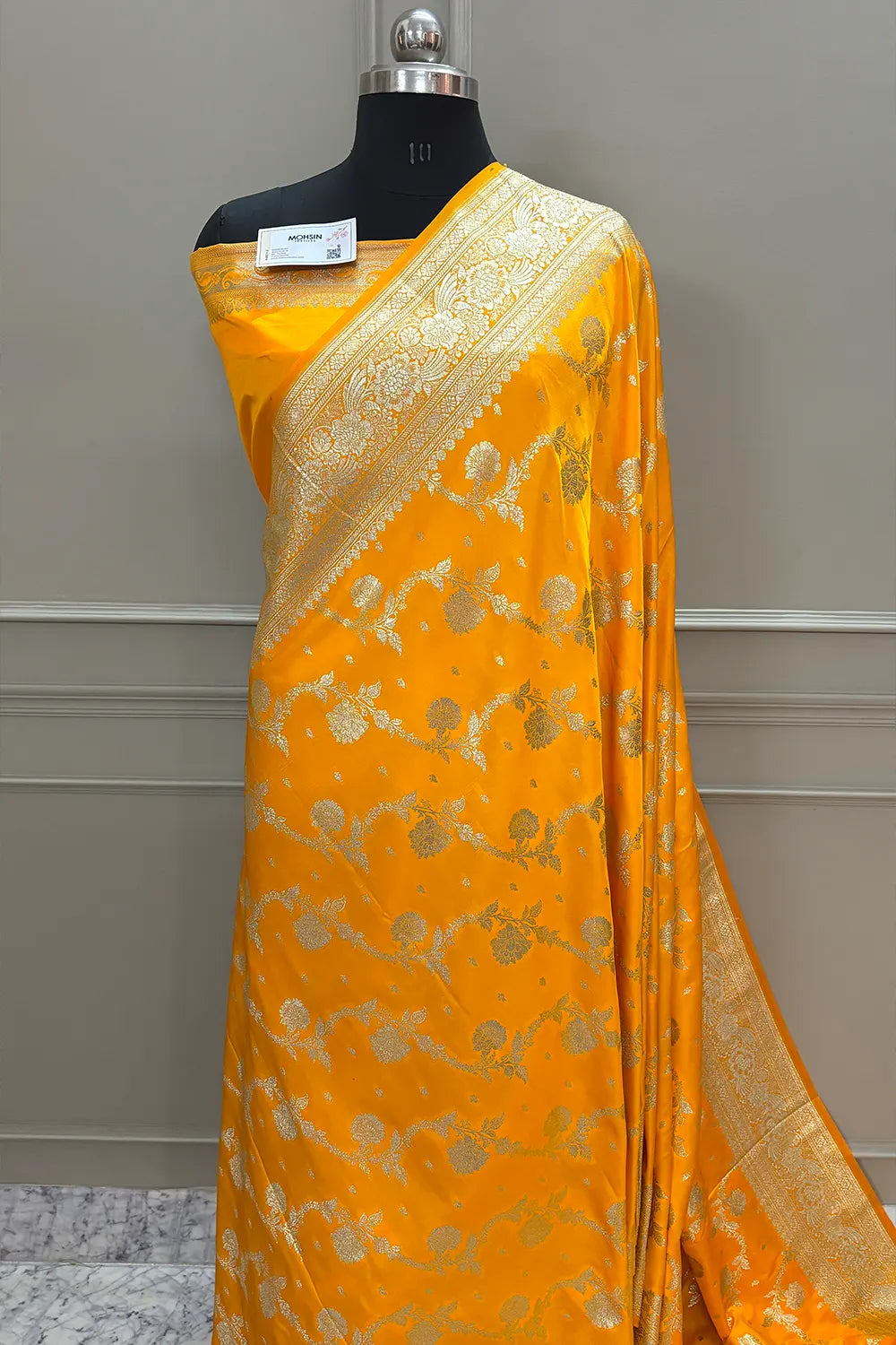 Yellow Tirchi Daal Katan Silk Banarasi Saree