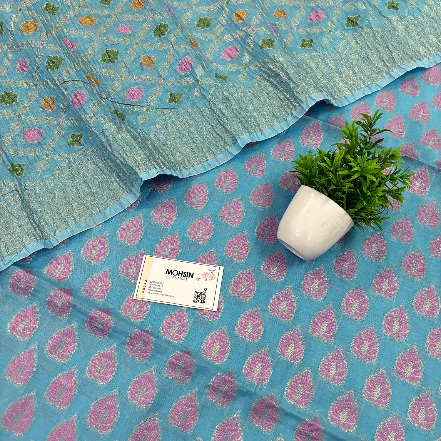 Firozi Kaccha Patta Crush Cotton Silk Banarasi Suit