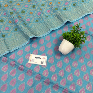 Firozi Kaccha Patta Crush Cotton Silk Banarasi Suit