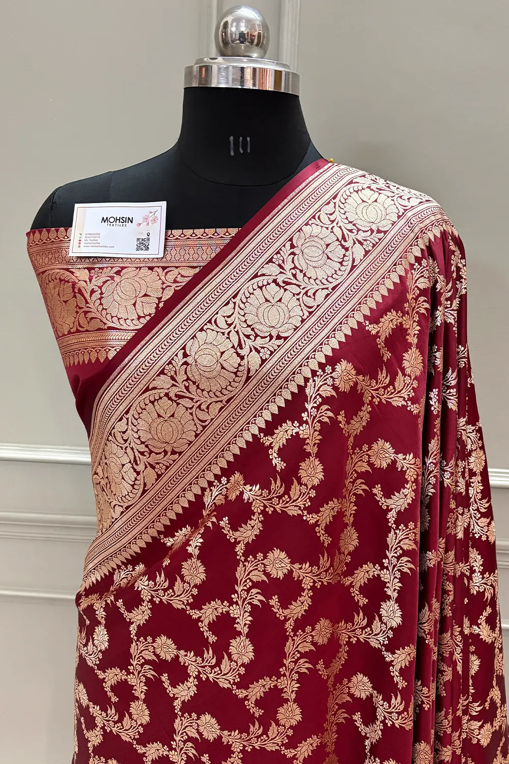 Maroon Moglai Jaal Katan Silk Banarasi Saree