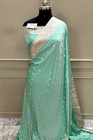 Mint Green Flying Buti Katan Silk Banarasi Saree