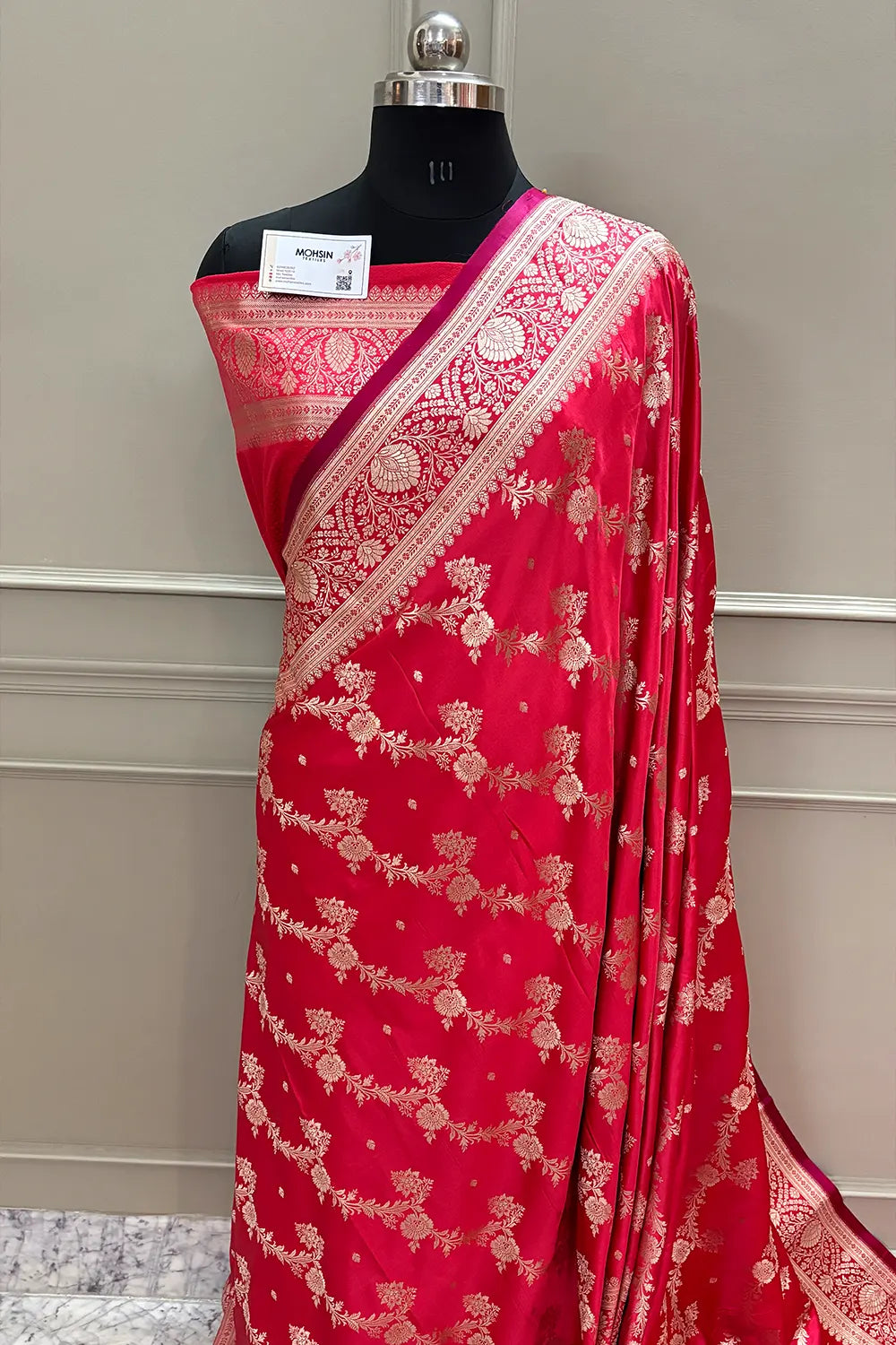 Peach Papakipari Katan Silk Banarasi Saree