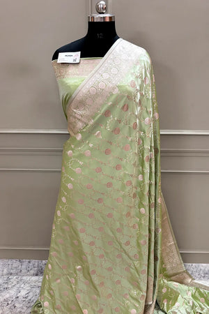 Pista Ropeway Jaal Katan Silk Banarasi Saree