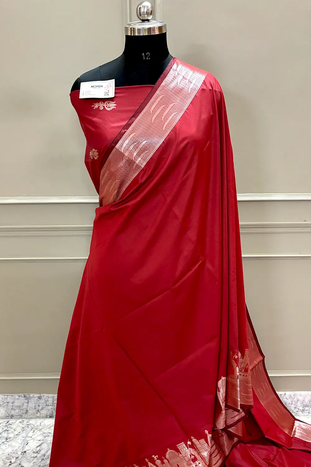 Red Kalyug Plain Satin Silk Banarasi Saree