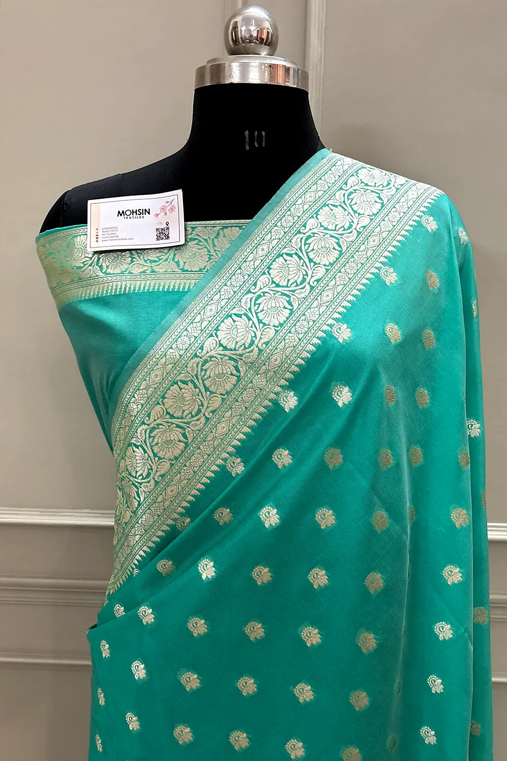 Sea Green Ghonga Buti Katan Silk Banarasi Saree