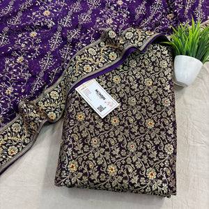 Violet Stone Work Kimkhab Silk Banarasi Gharara