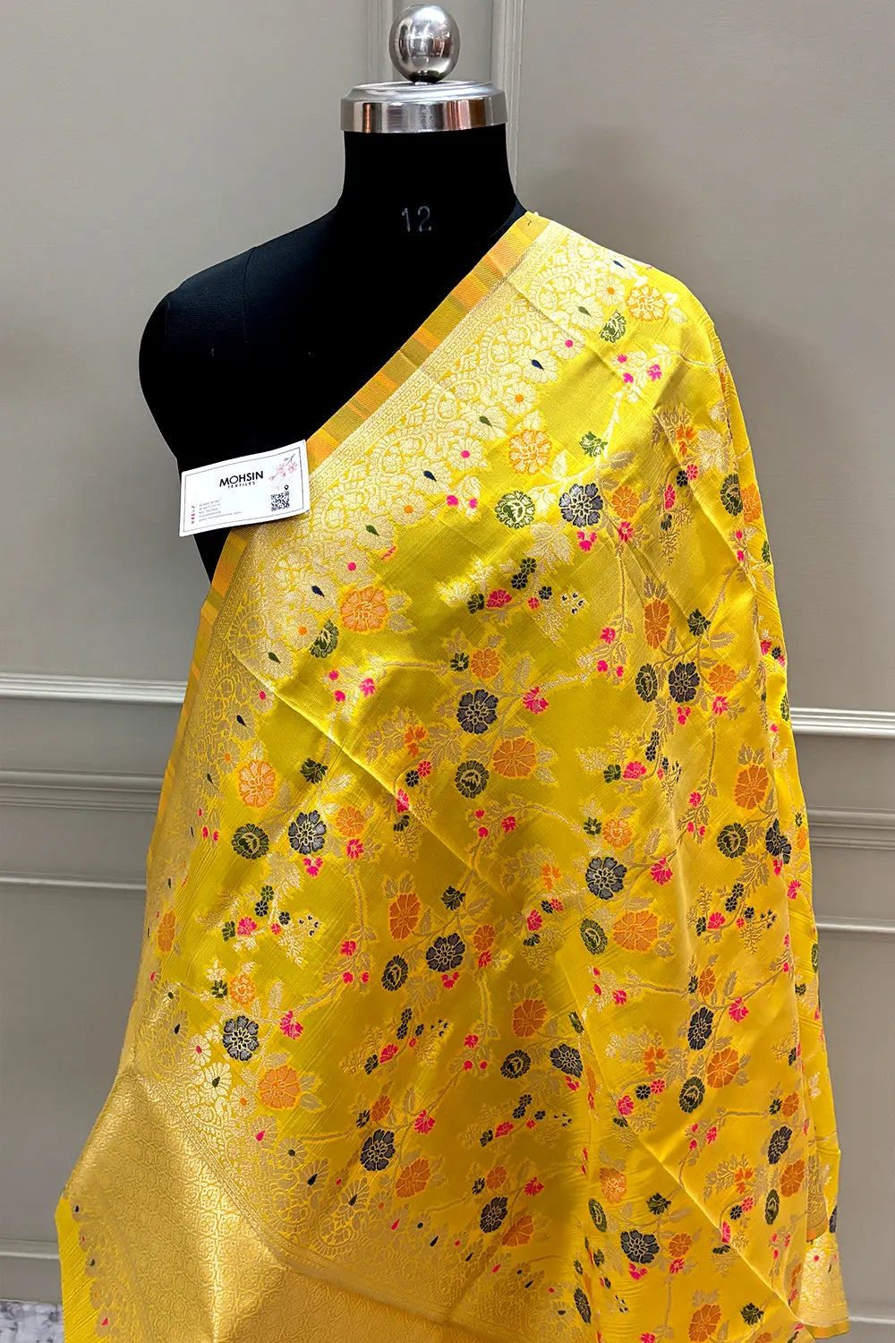 Yellow Golden Zari Katan Silk Banarasi Dupatta