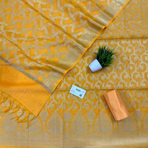 Yellow Ikka Jaal Banarasi Silk Suit