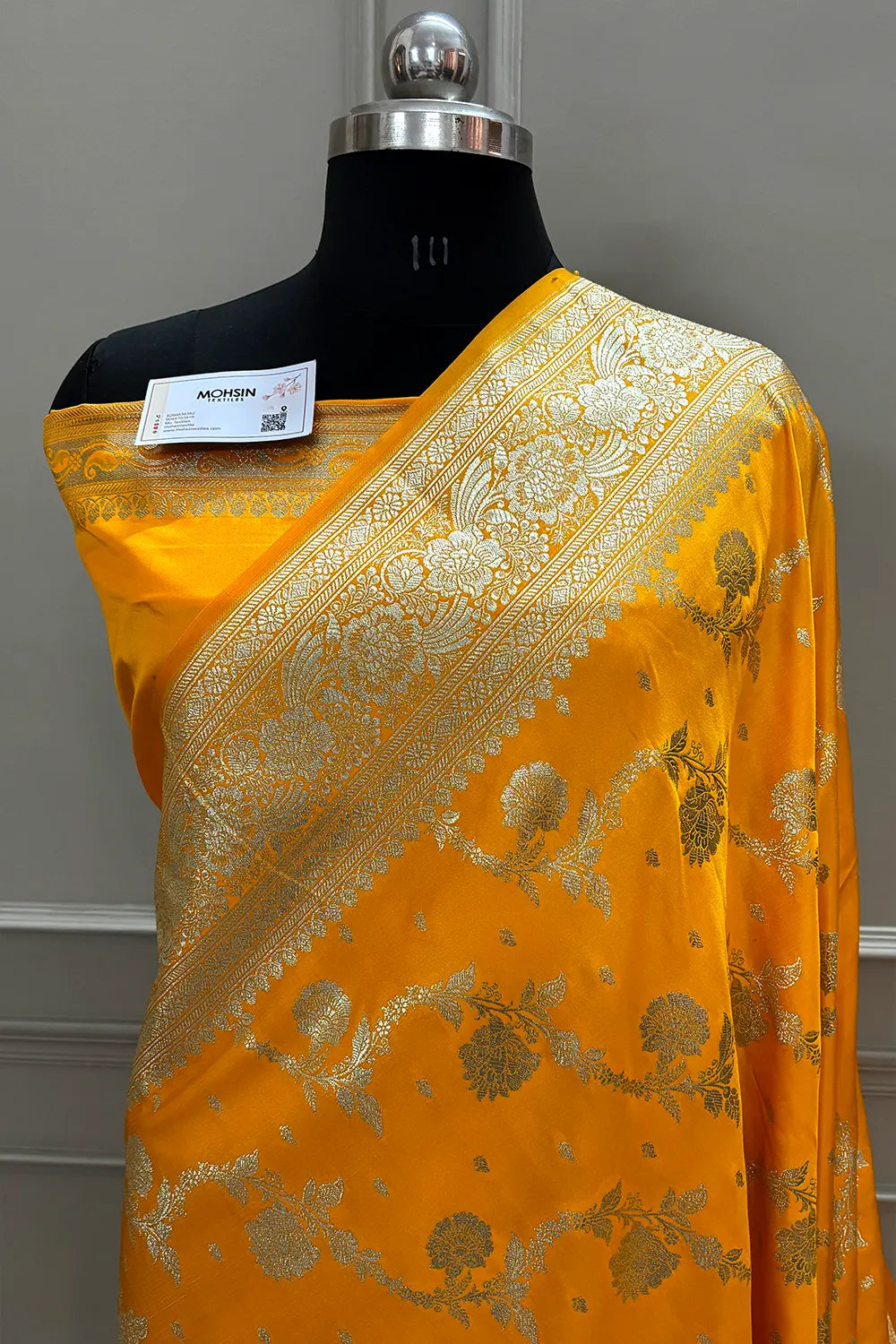 Yellow Tirchi Daal Katan Silk Banarasi Saree