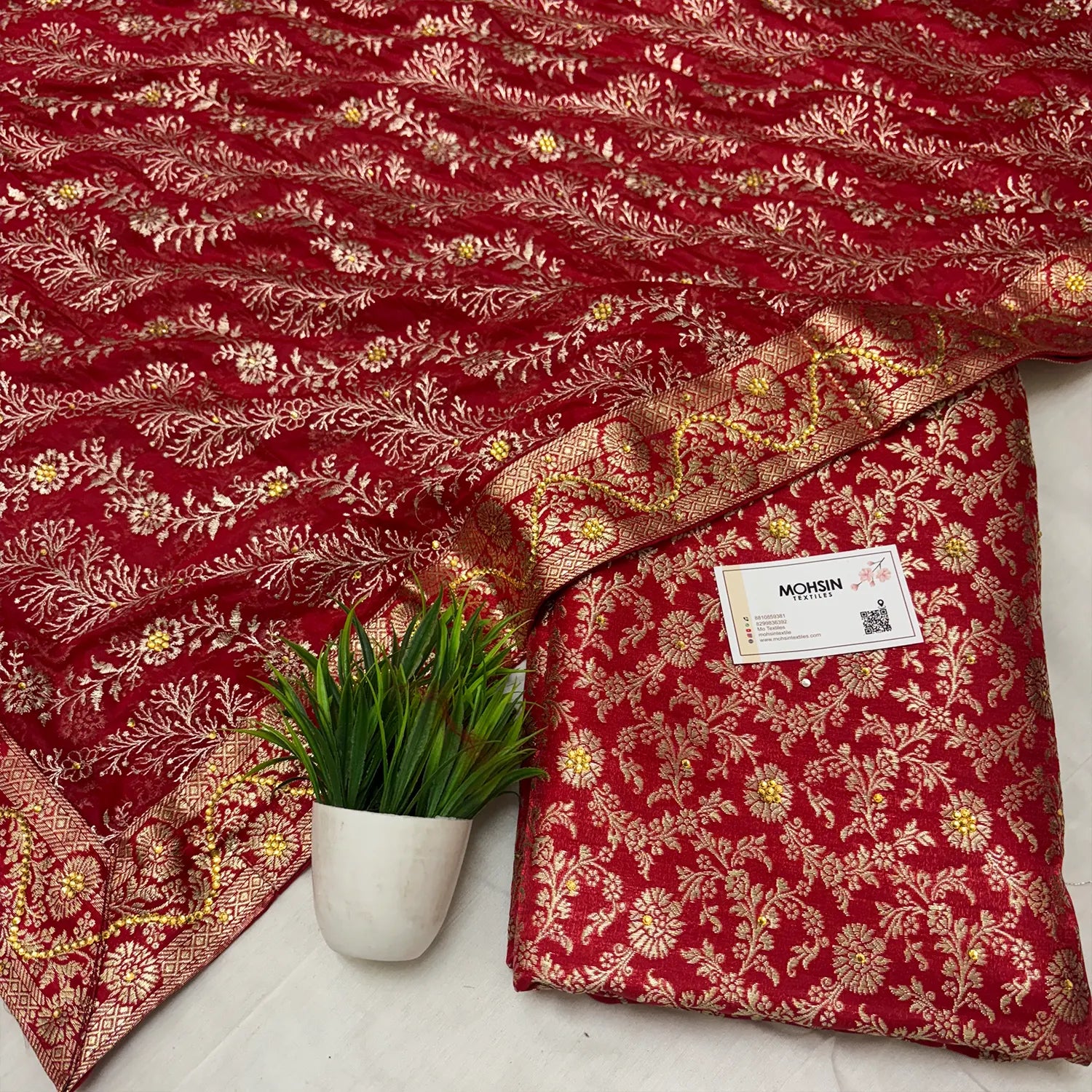 Red Stone Work Kimkhab Silk Banarasi Gharara