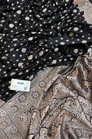 Black Chunni Munni Buti Katan Silk Banarasi Saree