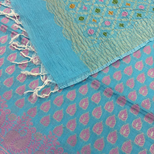 Firozi Kaccha Patta Crush Cotton Silk Banarasi Suit