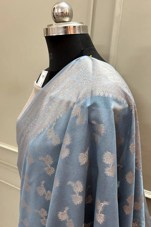 Grey Daab Buti Chanderi Silk Banarasi Saree