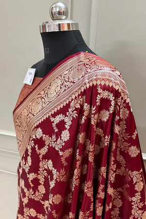 Maroon Moglai Jaal Katan Silk Banarasi Saree