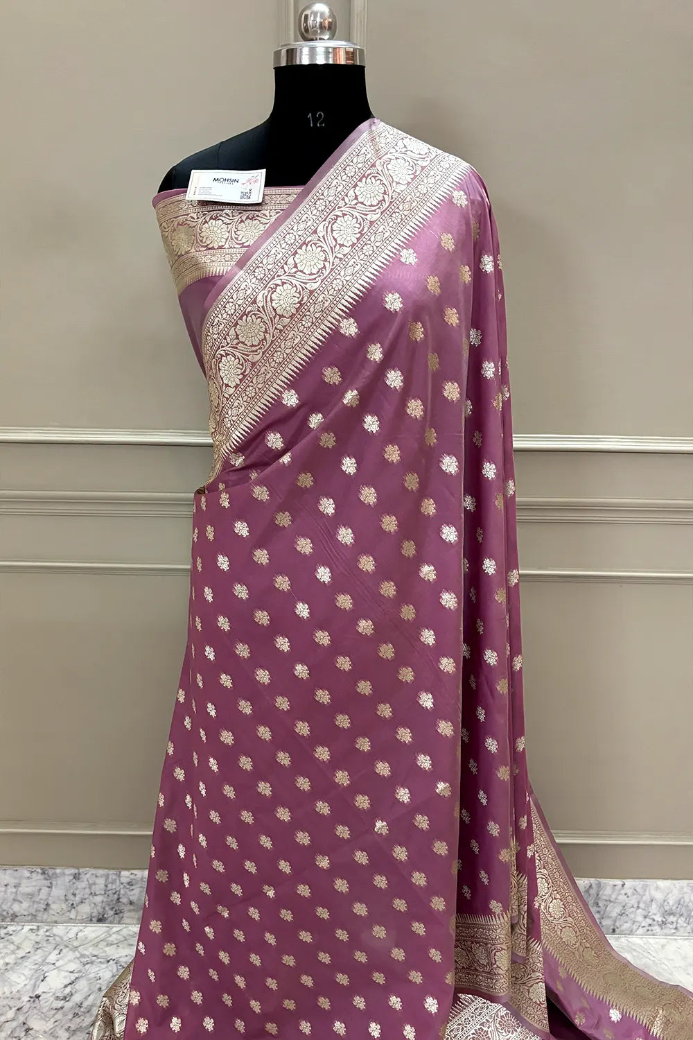 Mauve Golden Zari Crepe Silk Banarasi Saree