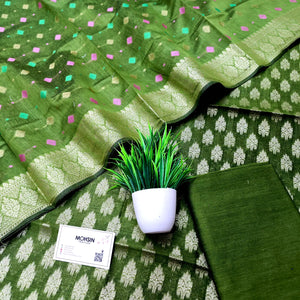 Mehendi Frozen Tree Banarasi Silk Suit