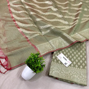 Olive Green Chidiya Buti Banarasi Silk Suit