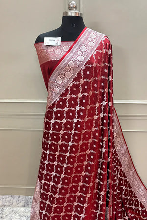 Dark Orange Qaidi Buti Katan Silk Banarasi Saree