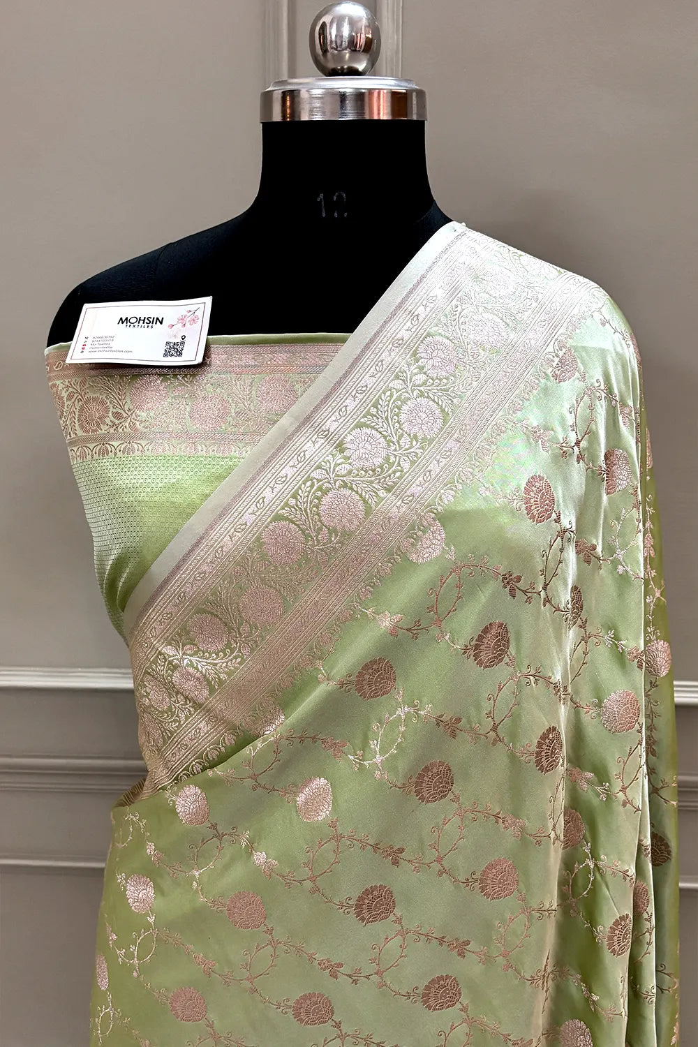Pista Ropeway Jaal Katan Silk Banarasi Saree