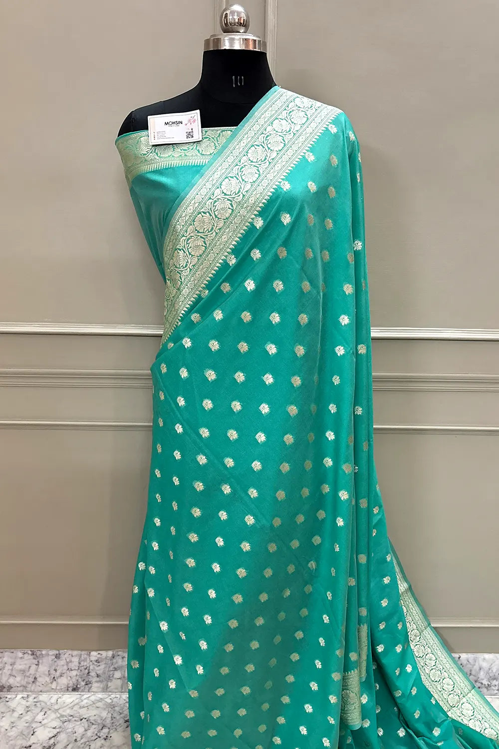Sea Green Ghonga Buti Katan Silk Banarasi Saree