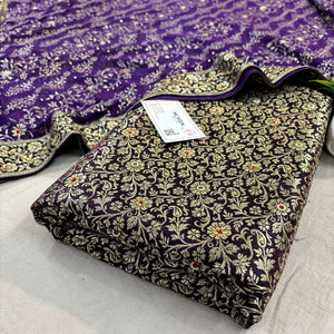 Violet Stone Work Kimkhab Silk Banarasi Gharara