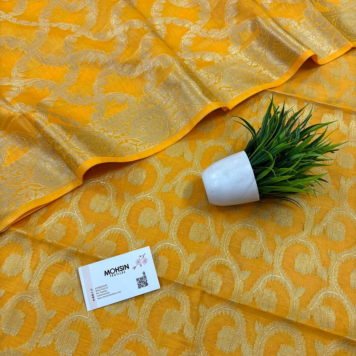 Yellow Ikka Jaal Banarasi Silk Suit